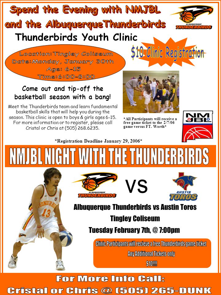 Thunderbirds Youth Clinic Come out and tip-off the basketball season with a bang.
