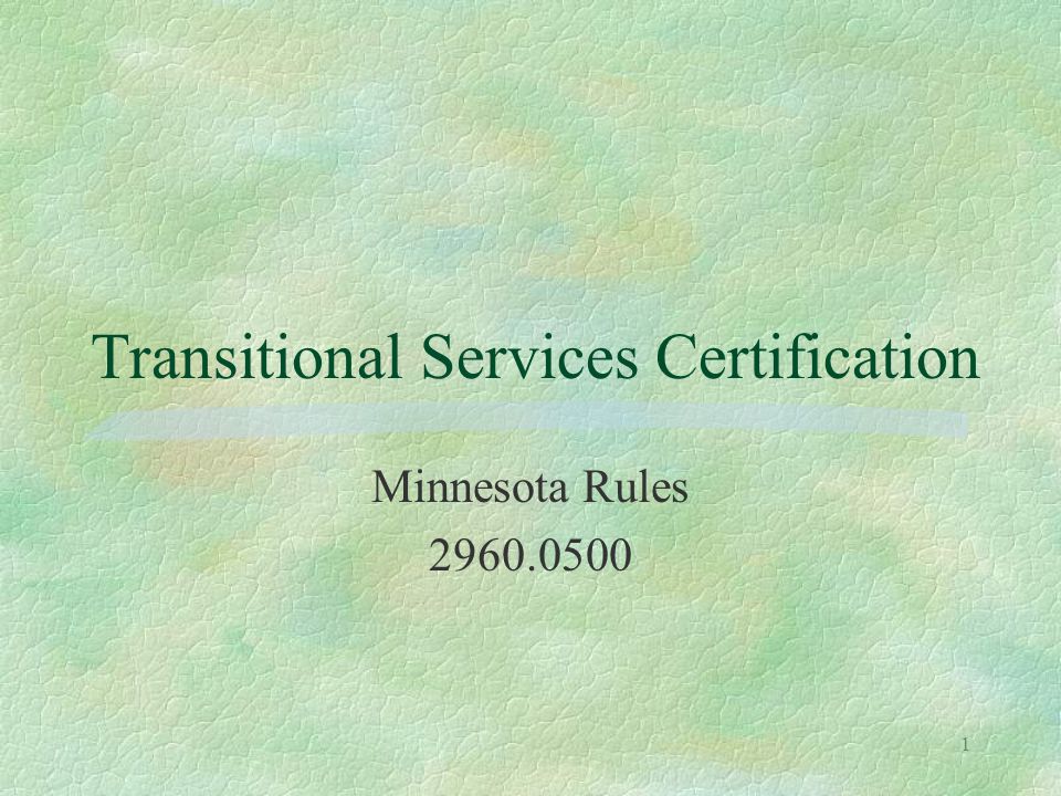 1 Transitional Services Certification Minnesota Rules