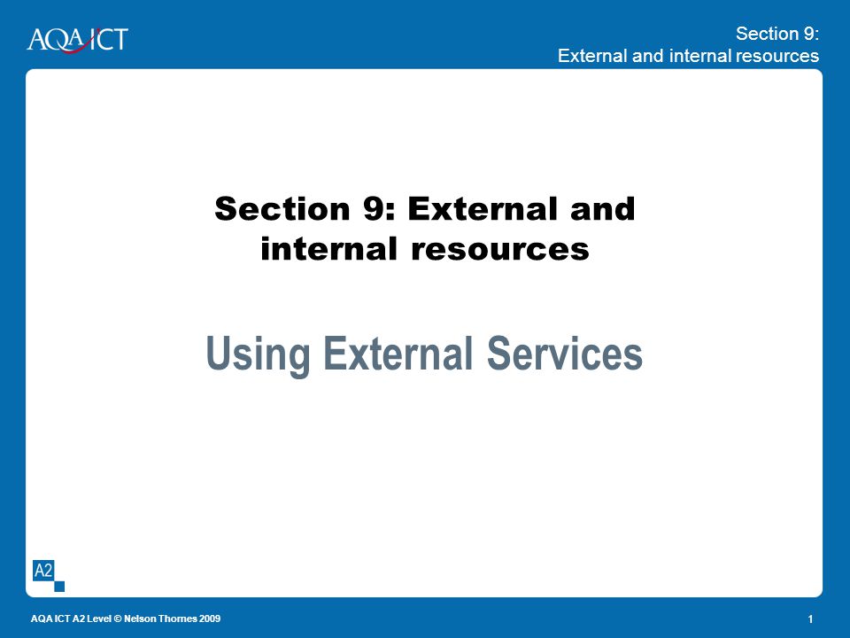 Section 9: External and internal resources AQA ICT A2 Level © Nelson Thornes Section 9: External and internal resources Using External Services