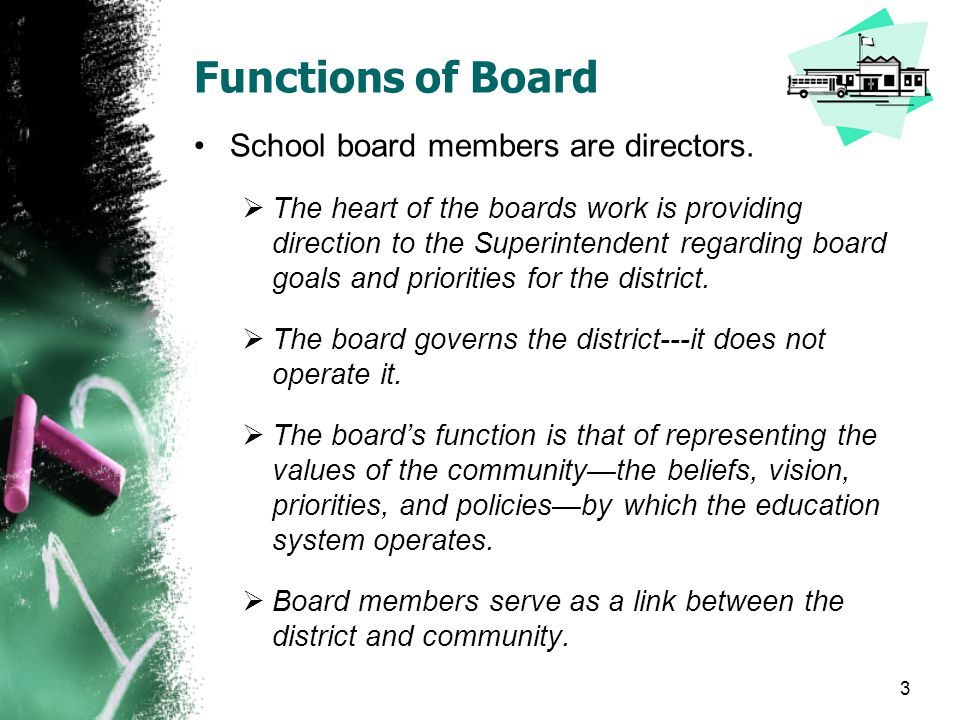 Functions of Board School board members are directors.