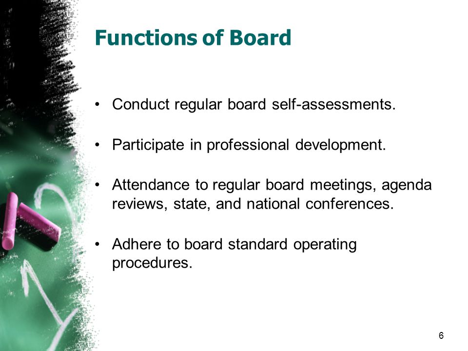 Functions of Board Conduct regular board self-assessments.