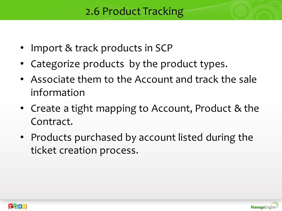 2.6 Product Tracking Import & track products in SCP Categorize products by the product types.