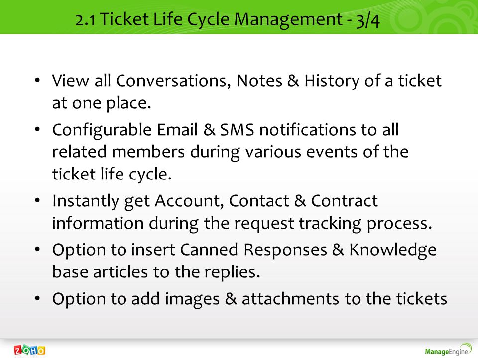 2.1 Ticket Life Cycle Management - 3/4 View all Conversations, Notes & History of a ticket at one place.