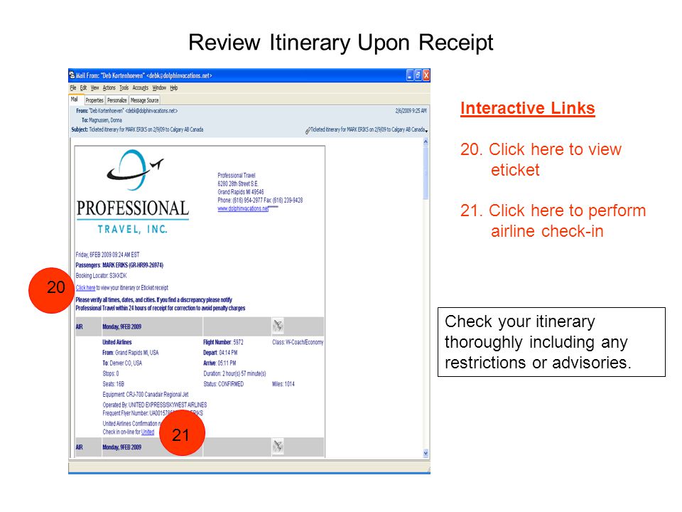 Review Itinerary Upon Receipt Interactive Links 20.