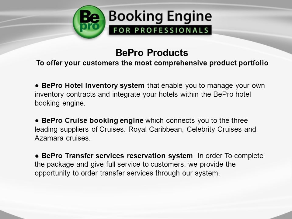 BePro Hotel inventory system that enable you to manage your own inventory contracts and integrate your hotels within the BePro hotel booking engine.