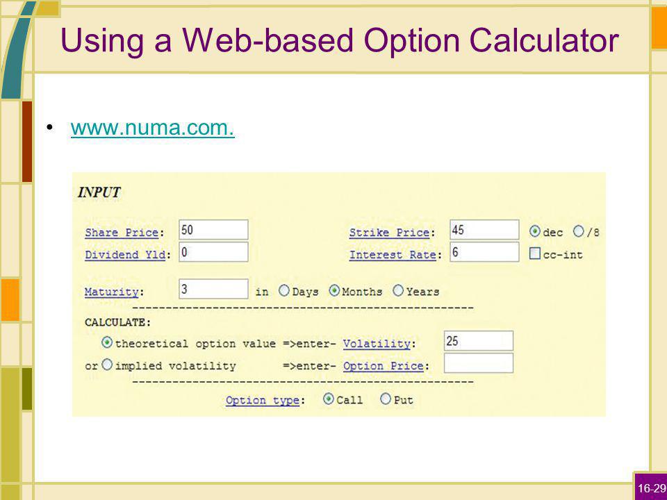 16-29 Using a Web-based Option Calculator