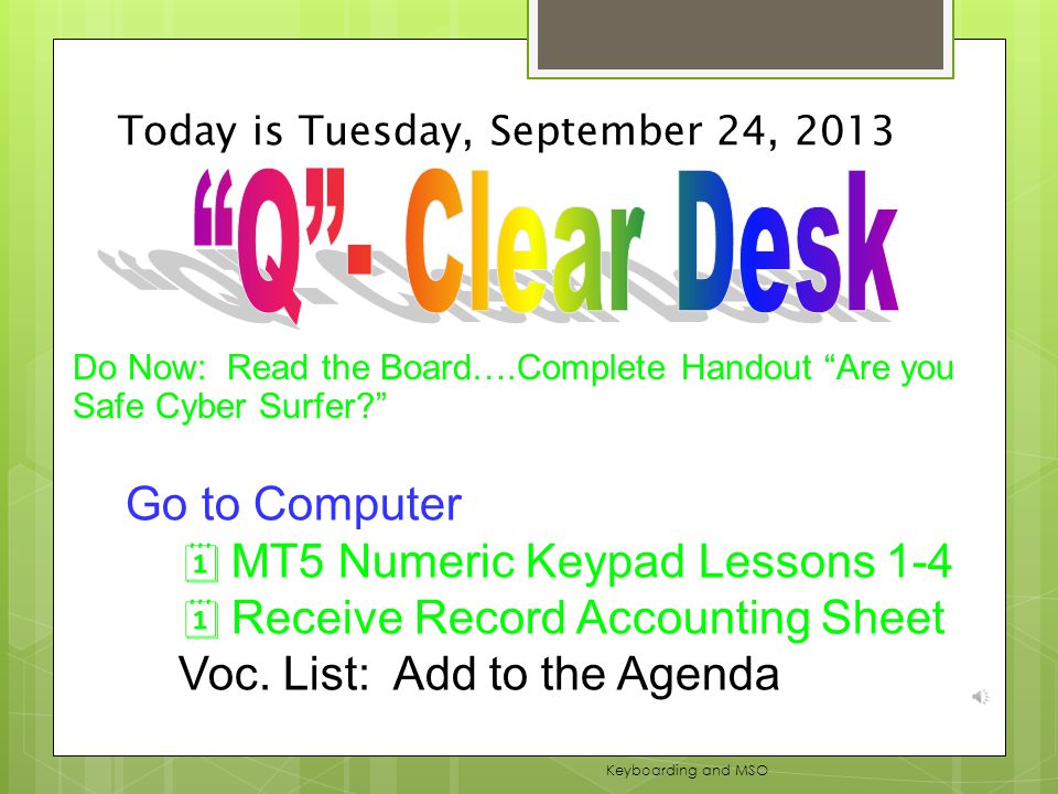 TODAY IS MONDAY, SEPTEMBER 23, 2013 Do Now: Pick up and Complete handout Are You a Safe Cyber Surfer.