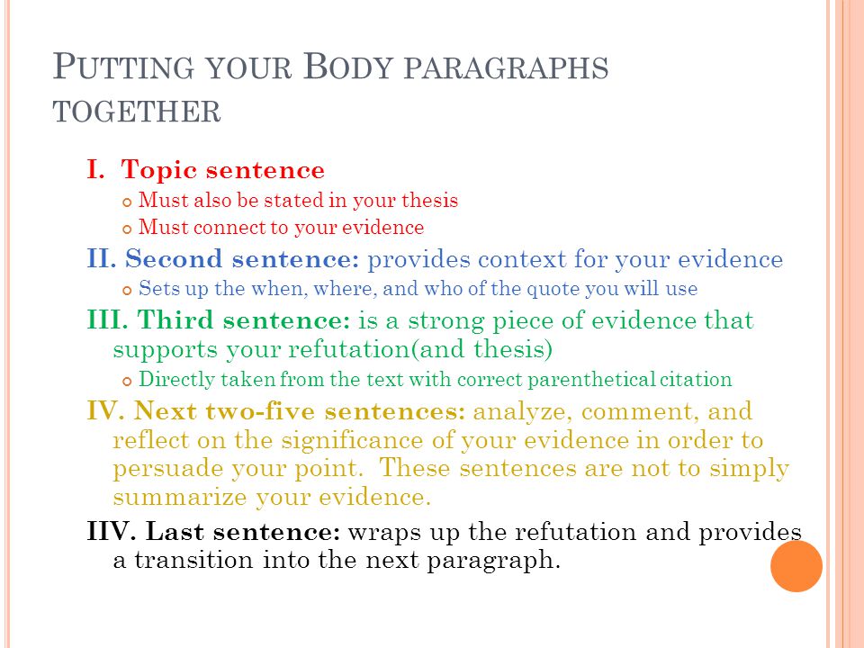 P UTTING YOUR B ODY PARAGRAPHS TOGETHER I.