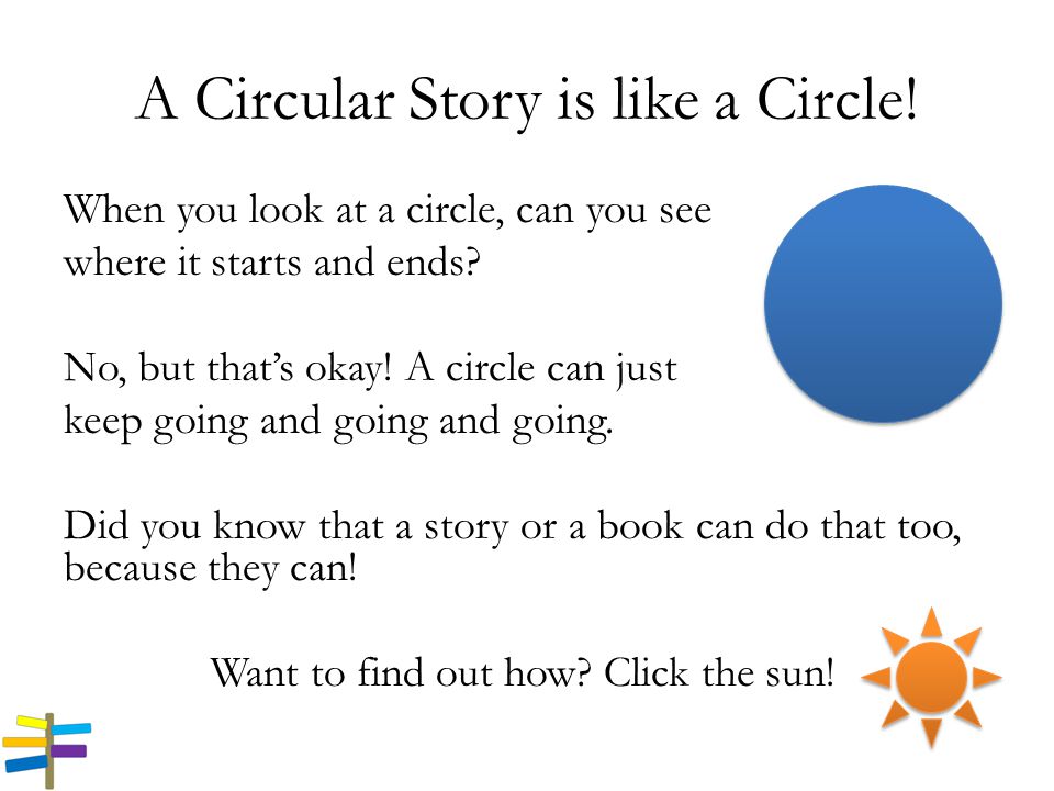 A Circular Story is like a Circle. When you look at a circle, can you see where it starts and ends.