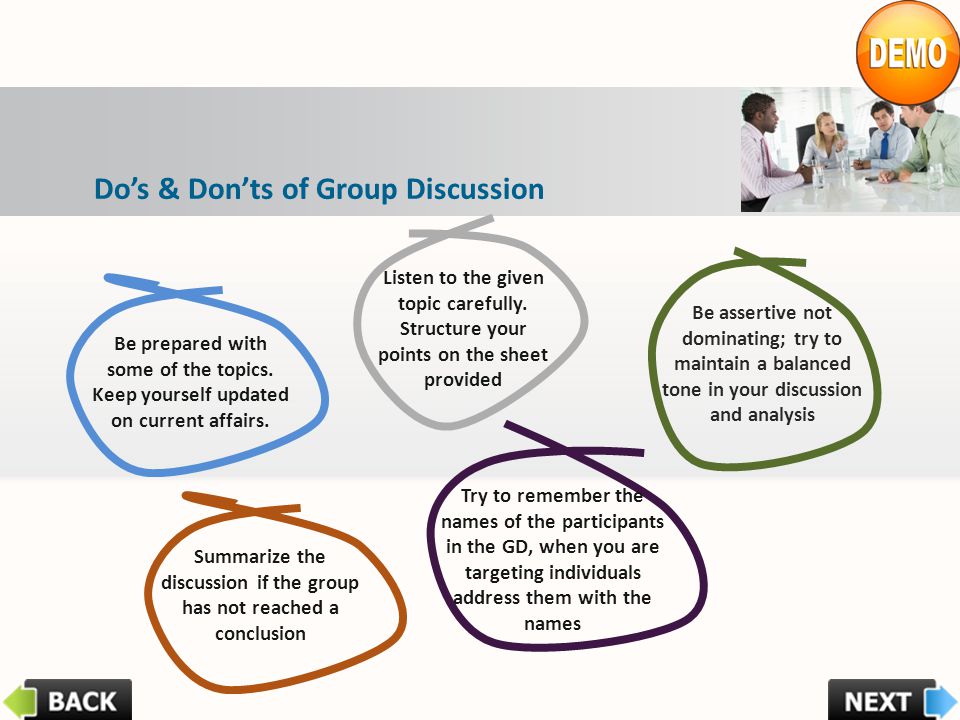 Dos & Donts of Group Discussion Be prepared with some of the topics.