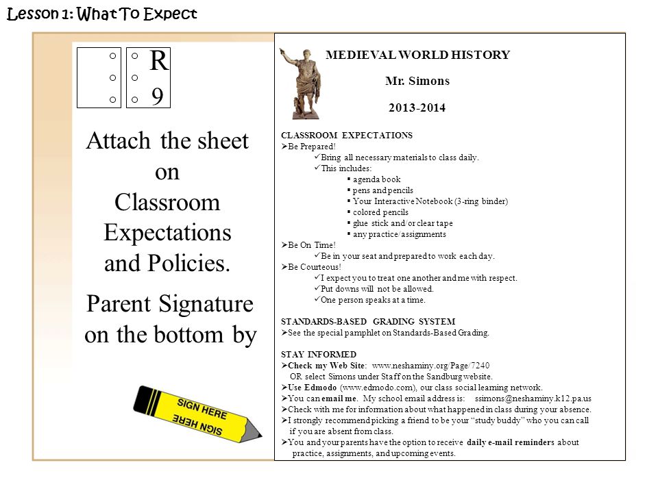 Attach the sheet on Classroom Expectations and Policies.