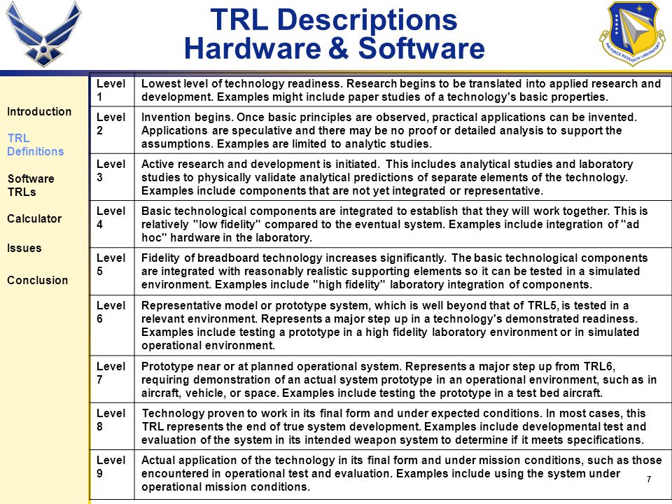 Technology Readiness Level Calculator NDIA Systems Engineering Conference  October 20, 2003 William L. Nolte, P.E., CQE Sensors Directorate Air Force  Research. - ppt download