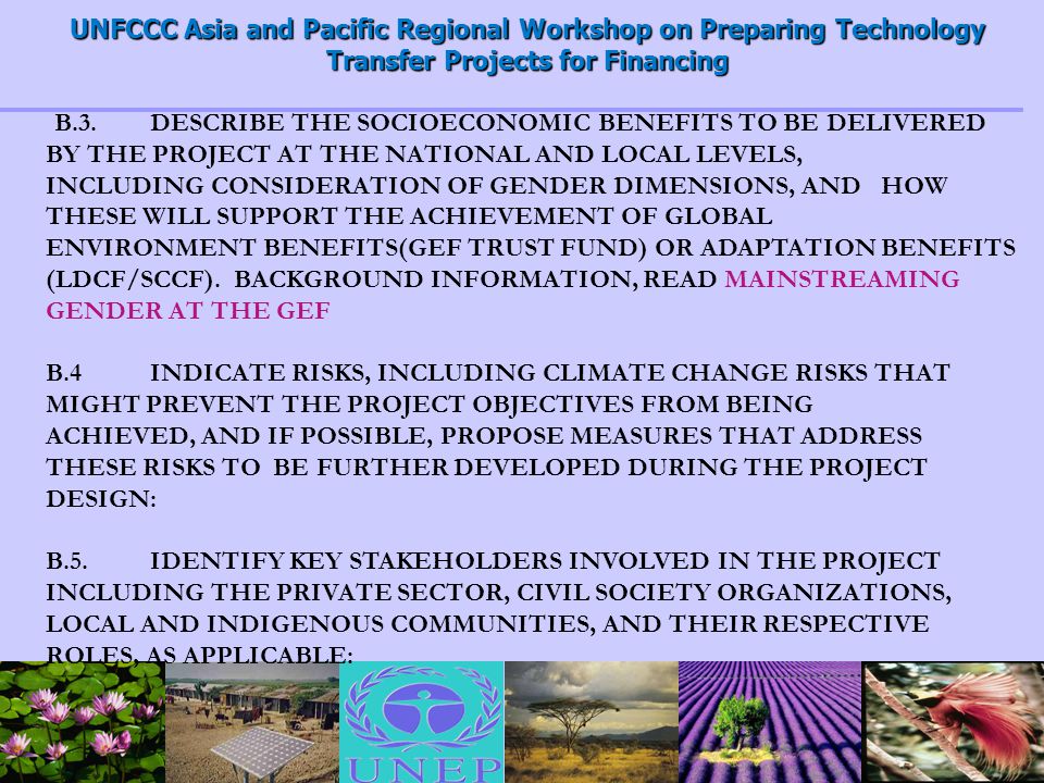 UNFCCC Asia and Pacific Regional Workshop on Preparing Technology Transfer Projects for Financing B.3.