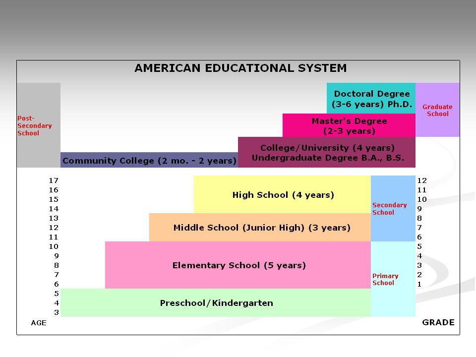 Kinds of education. School System in the USA таблица. Система школьного образования в США. Система образования в США таблица. Образование в США схема.