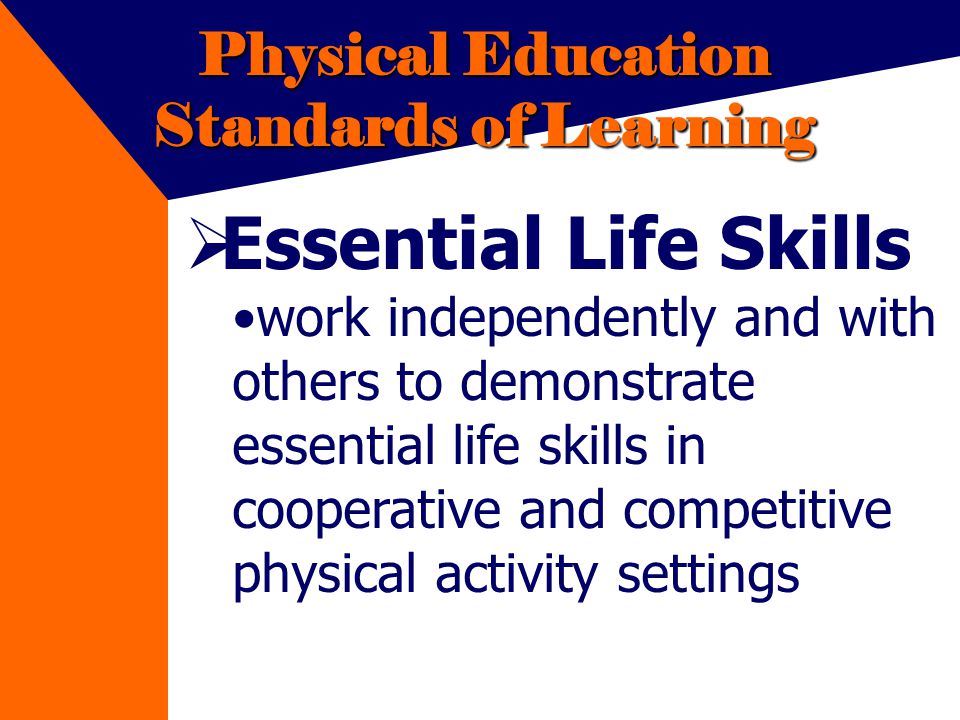 Physical Education Standards of Learning Essential Life Skills work independently and with others to demonstrate essential life skills in cooperative and competitive physical activity settings