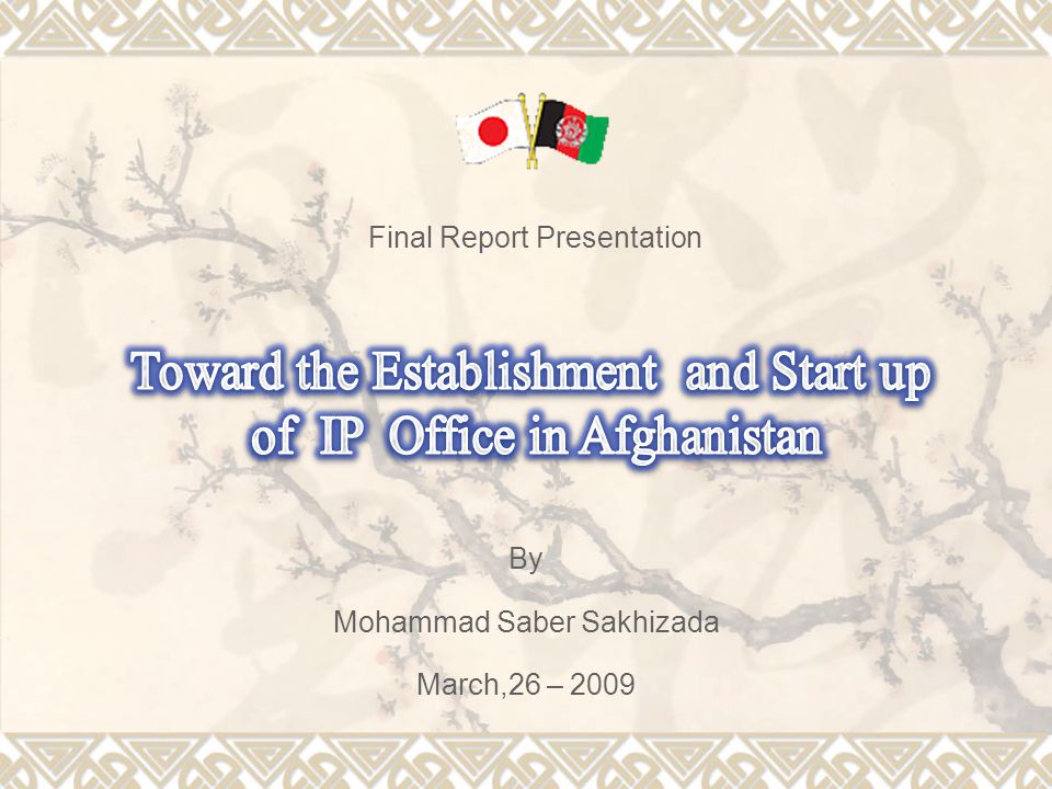 Final Report Presentation By Mohammad Saber Sakhizada March,26 – 2009