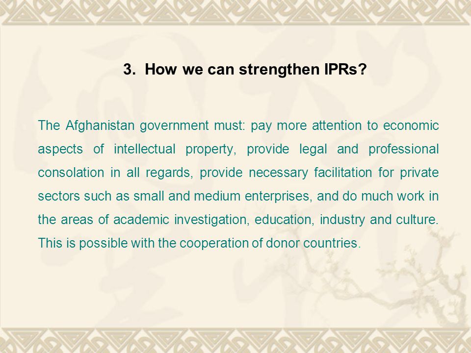 3. How we can strengthen IPRs.