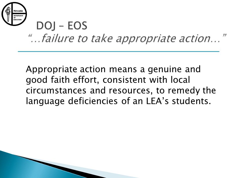 Appropriate action means a genuine and good faith effort, consistent with local circumstances and resources, to remedy the language deficiencies of an LEAs students.