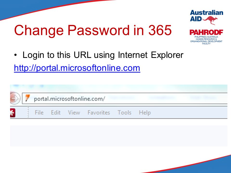 Change Password in 365 Login to this URL using Internet Explorer