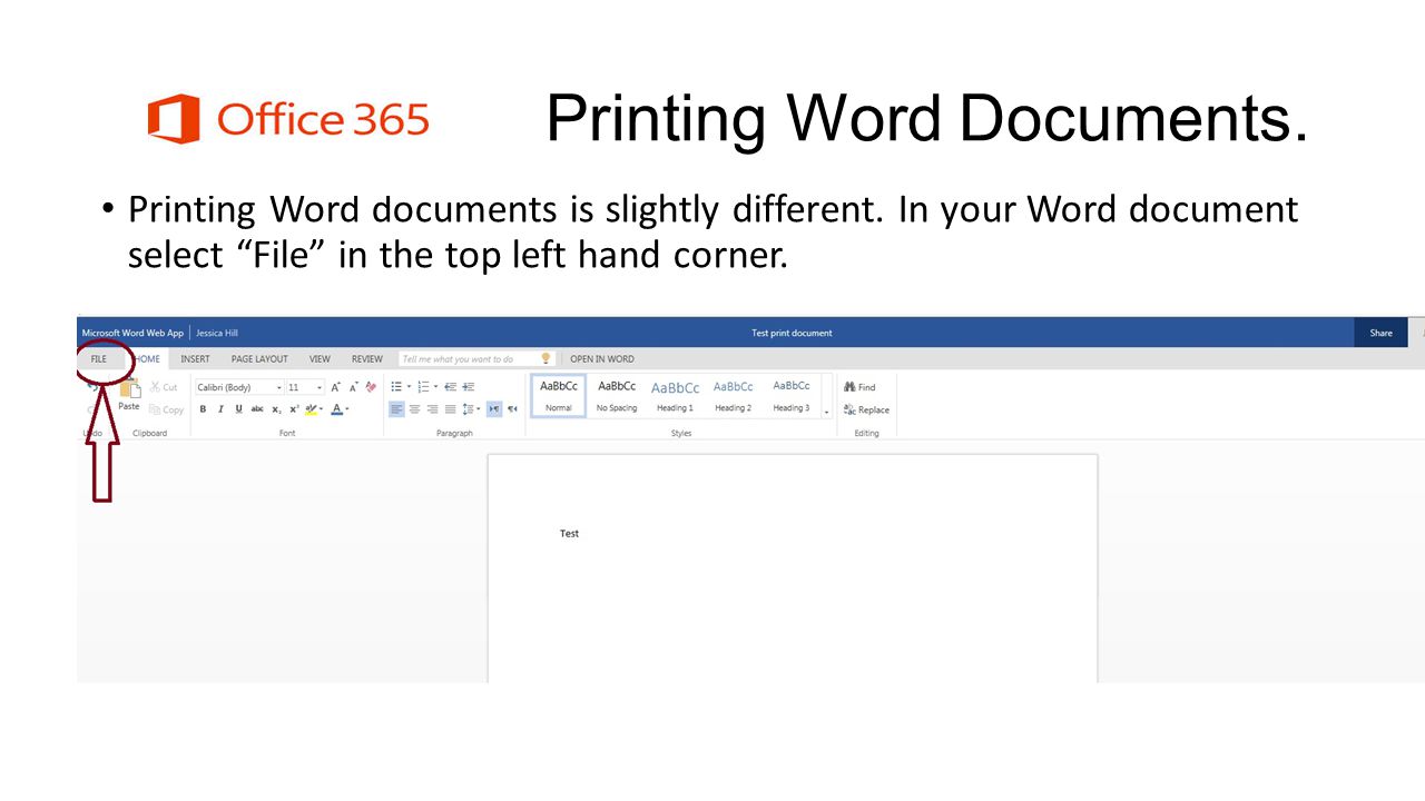 Printing Word Documents. Printing Word documents is slightly different.