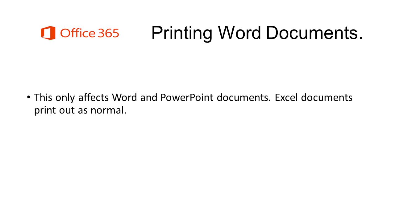 Printing Word Documents. This only affects Word and PowerPoint documents.