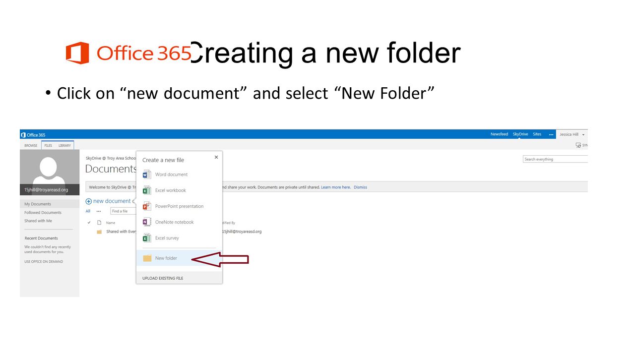 Creating a new folder Click on new document and select New Folder