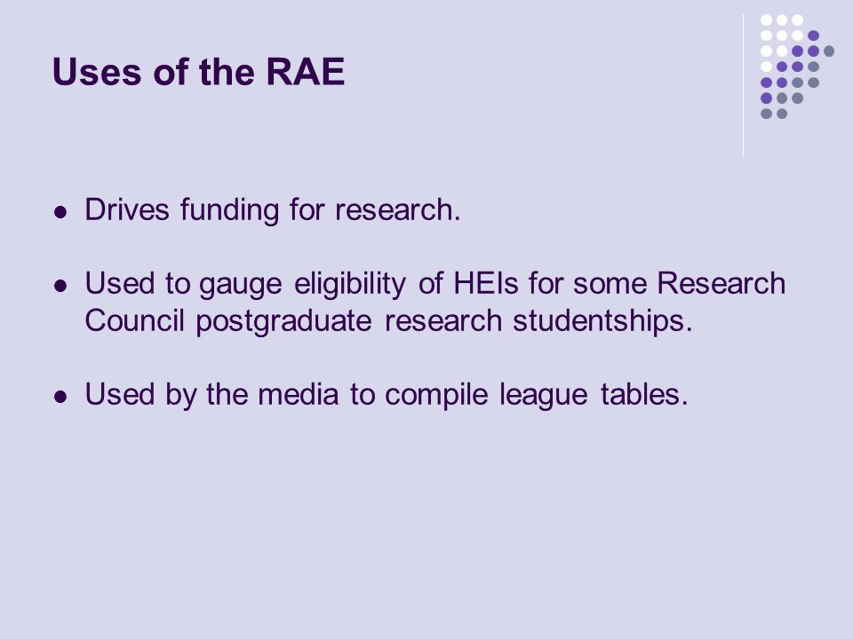 Uses of the RAE Drives funding for research.