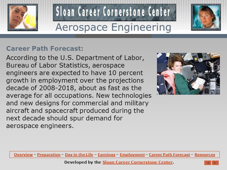 Aerospace Engineering Employment (continued): Architectural, engineering and related services, scientific research and development services, and navigational, measuring, electromedical, and control instruments manufacturing industry firms accounted for most of the remaining jobs.