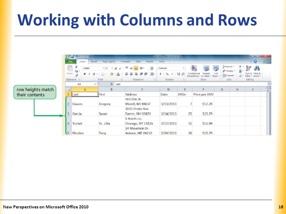 XP Working with Columns and Rows New Perspectives on Microsoft Office
