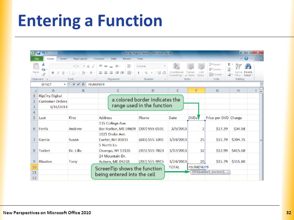 XP Entering a Function New Perspectives on Microsoft Office