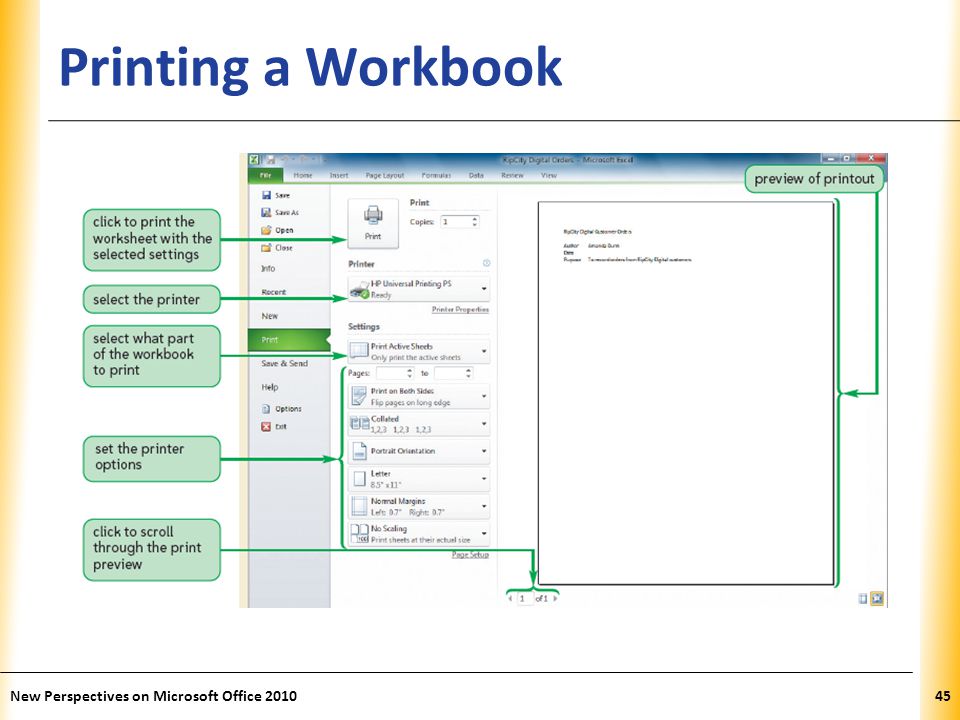 XP Printing a Workbook New Perspectives on Microsoft Office