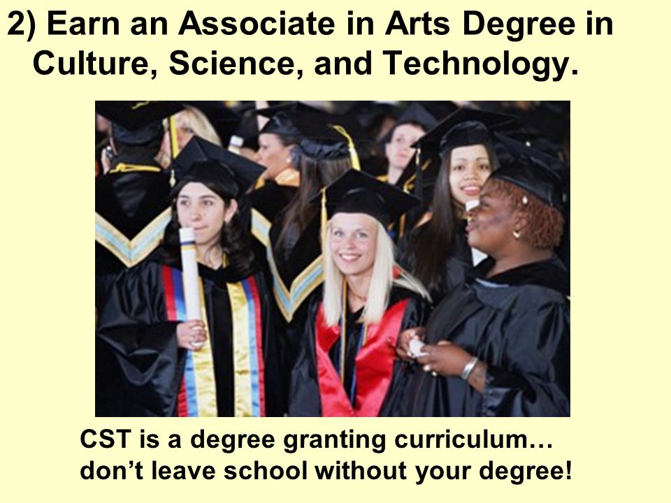 2) Earn an Associate in Arts Degree in Culture, Science, and Technology.