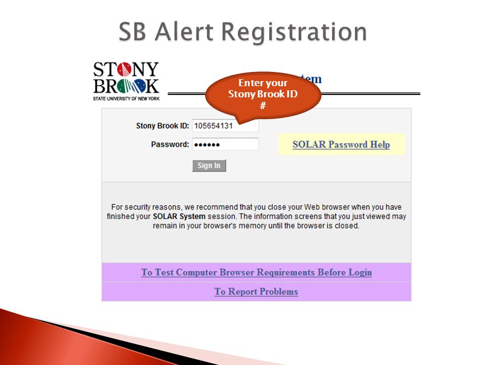 Enter your Stony Brook ID #