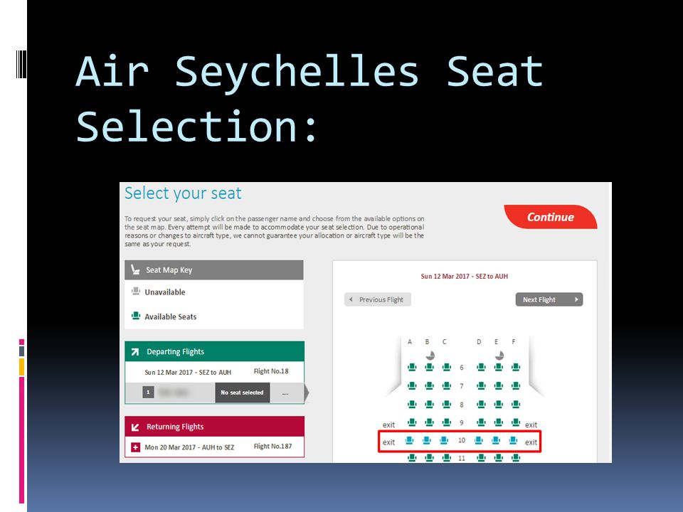 Air Seychelles Seat Selection: