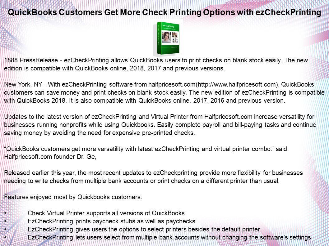 1888 PressRelease - QuickBooks Customers Get More Check Printing ...