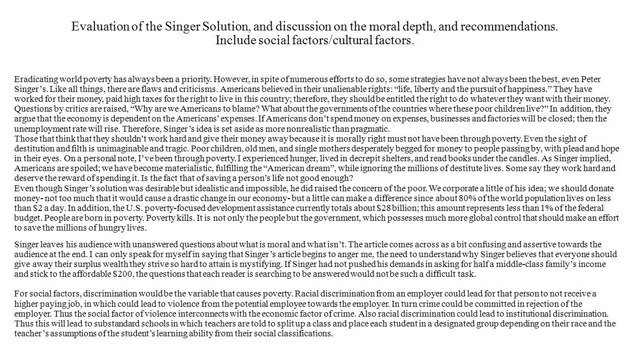 the singer solution to world poverty questions and answers