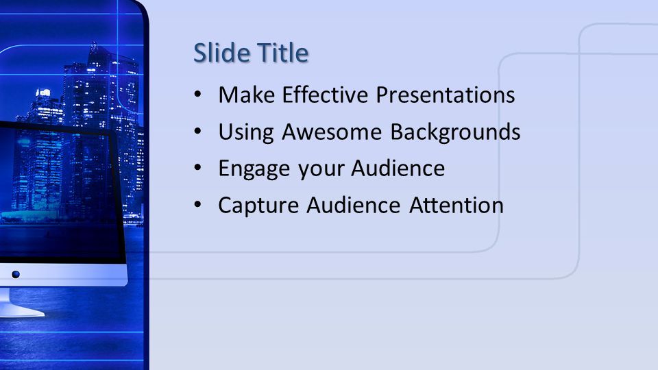 This presentation uses a free template provided by FPPT.com   Slide Title Make Effective Presentations Using Awesome Backgrounds Engage your Audience Capture Audience Attention