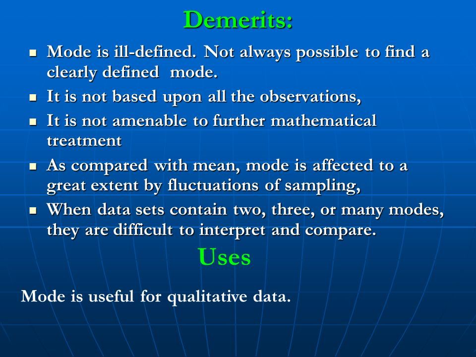 Demerits: Mode is ill-defined. Not always possible to find a clearly defined mode.