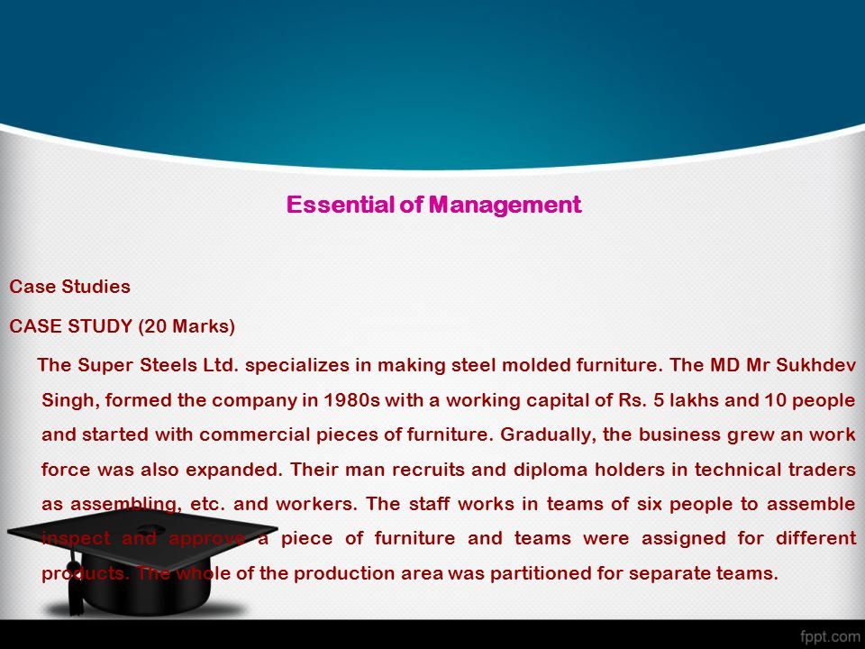 Essential of Management Case Studies CASE STUDY (20 Marks) The Super Steels Ltd.