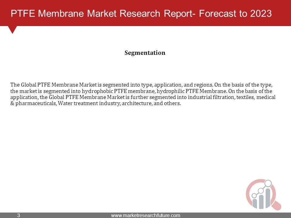 PTFE Membrane Market Research Report- Forecast to 2023 The Global PTFE Membrane Market is segmented into type, application, and regions.