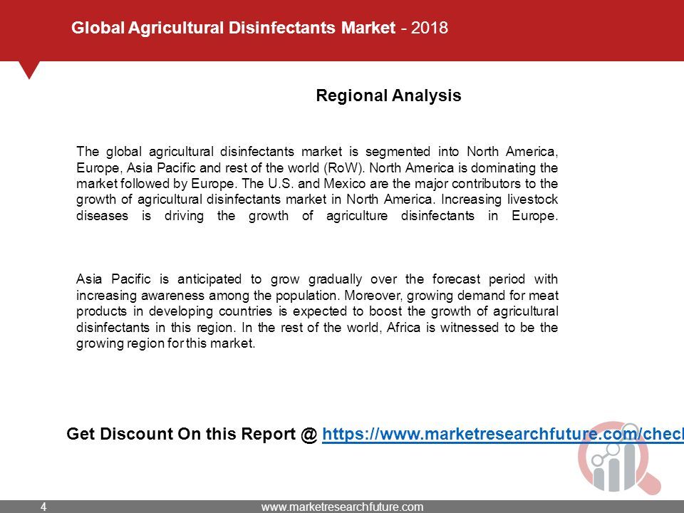 Global Agricultural Disinfectants Market Regional Analysis The global agricultural disinfectants market is segmented into North America, Europe, Asia Pacific and rest of the world (RoW).