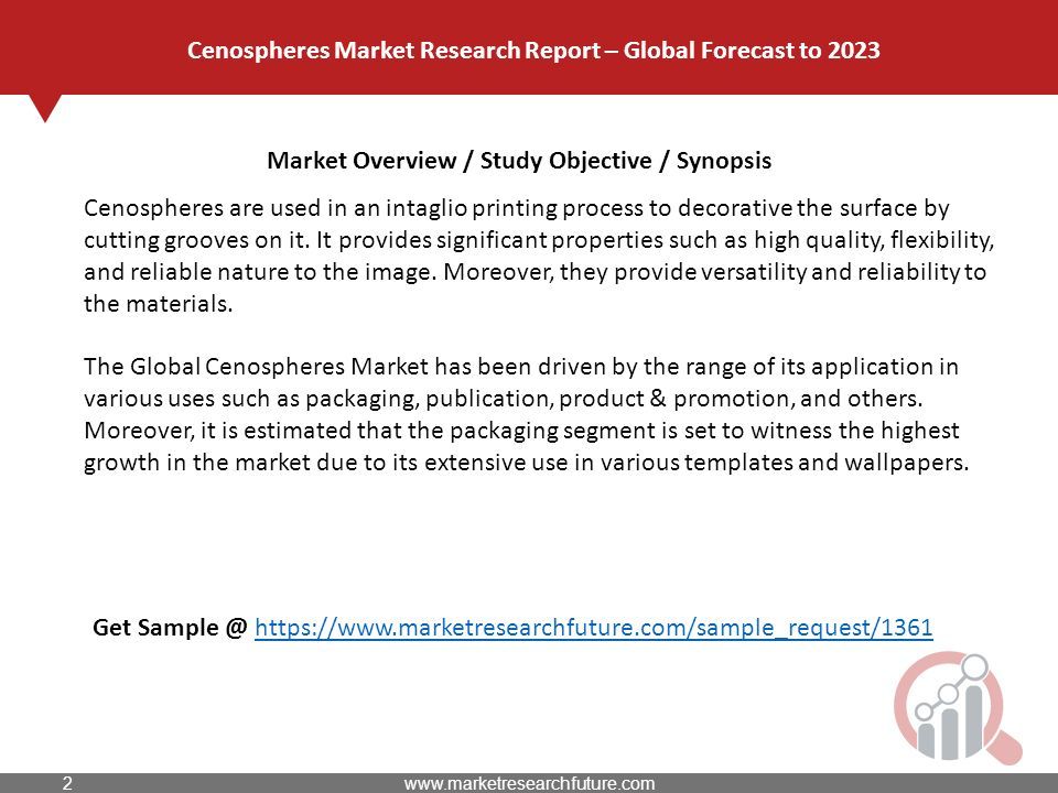 Market Overview / Study Objective / Synopsis Cenospheres Market Research Report – Global Forecast to 2023 Cenospheres are used in an intaglio printing process to decorative the surface by cutting grooves on it.