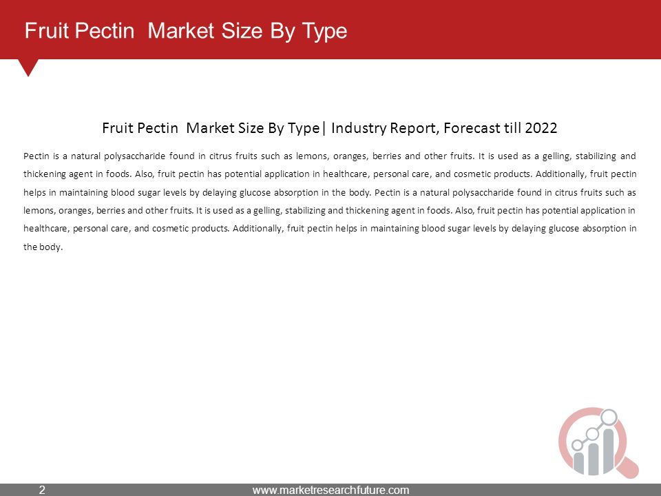 Fruit Pectin Market Size By Type Pectin is a natural polysaccharide found in citrus fruits such as lemons, oranges, berries and other fruits.