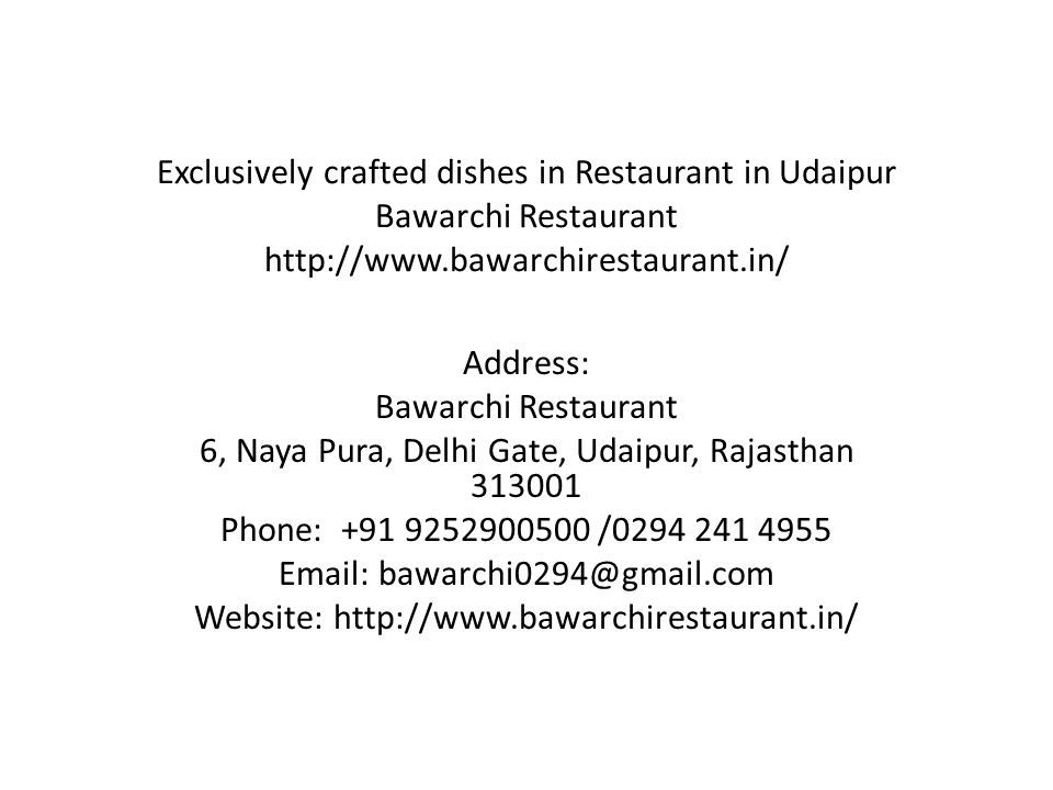 Exclusively crafted dishes in Restaurant in Udaipur Bawarchi Restaurant ...