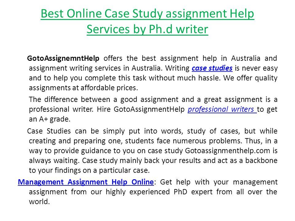 Best Online Case Study assignment Help Services by Ph.d writer GotoAssignemntHelp offers the best assignment help in Australia and assignment writing services in Australia.