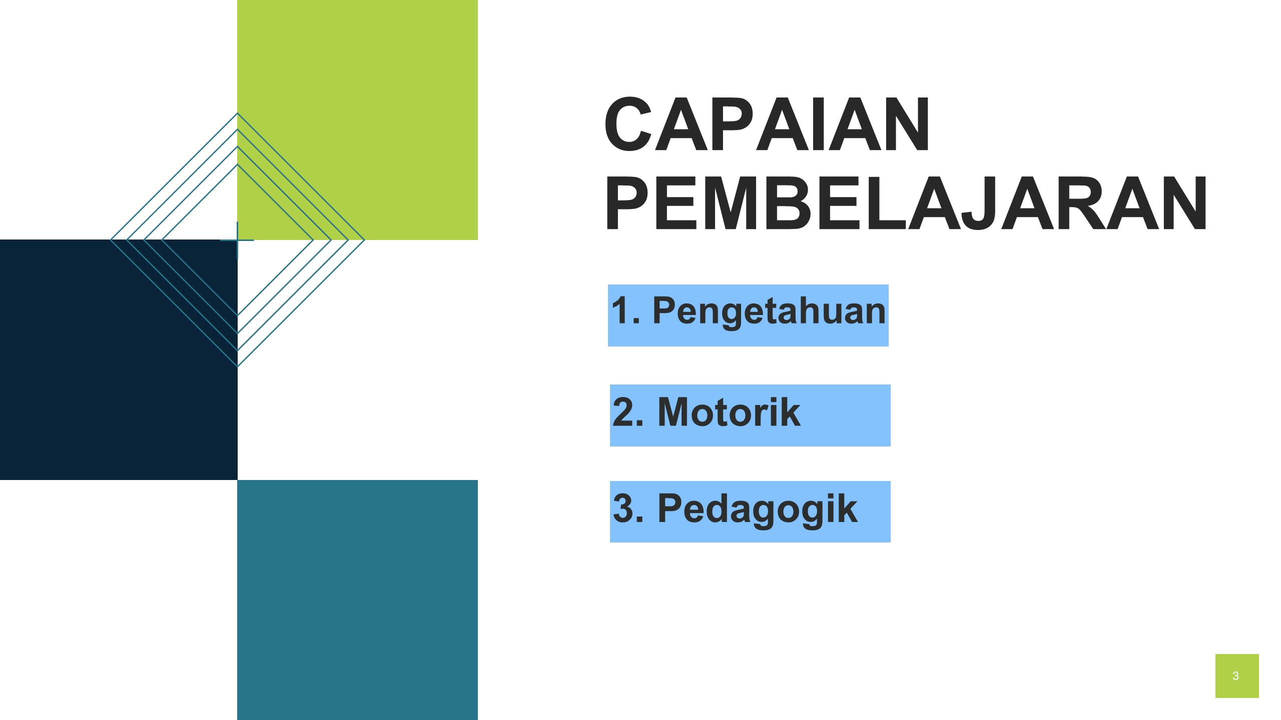 3 CAPAIAN PEMBELAJARAN 1 Pen ahuan 3 2 Motorik 3 Pedagogik