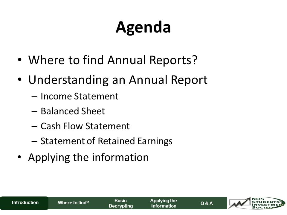 Agenda Where to find Annual Reports.