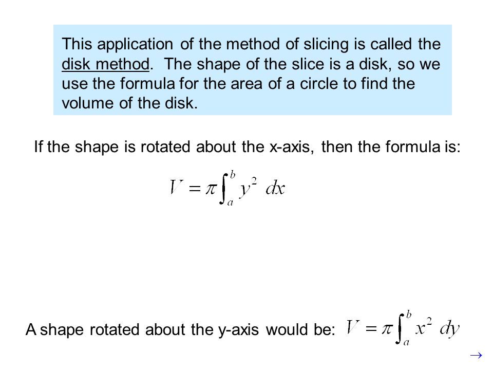 This application of the method of slicing is called the disk method.