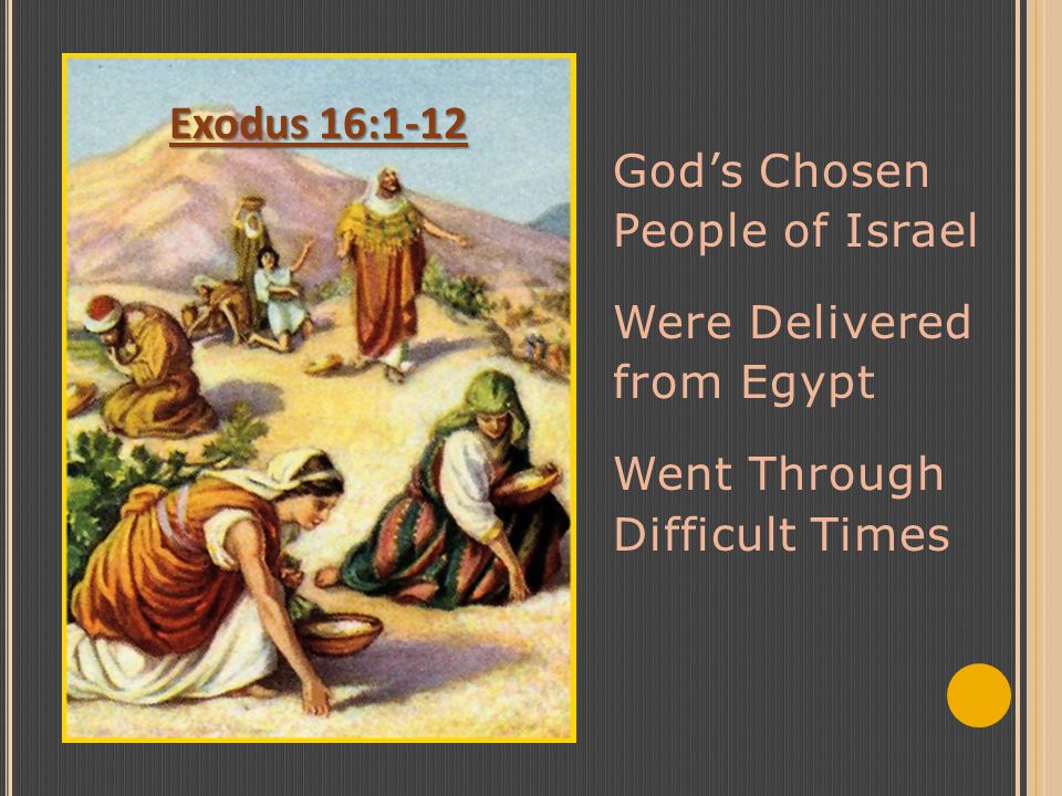 God’s Chosen People of Israel Were Delivered from Egypt Went Through Difficult Times Exodus 16:1-12