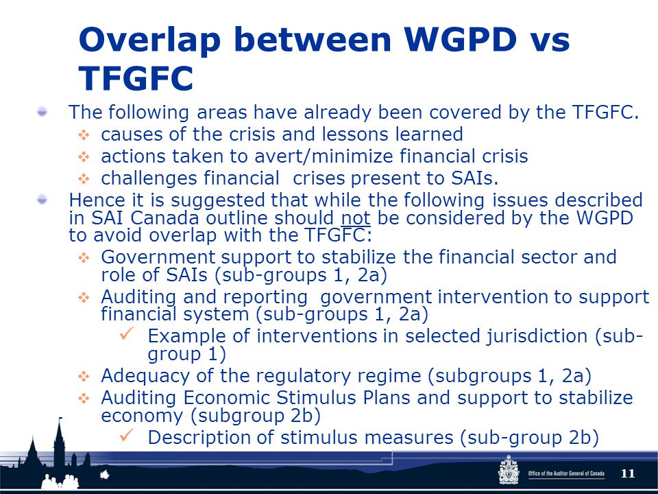 Overlap between WGPD vs TFGFC The following areas have already been covered by the TFGFC.